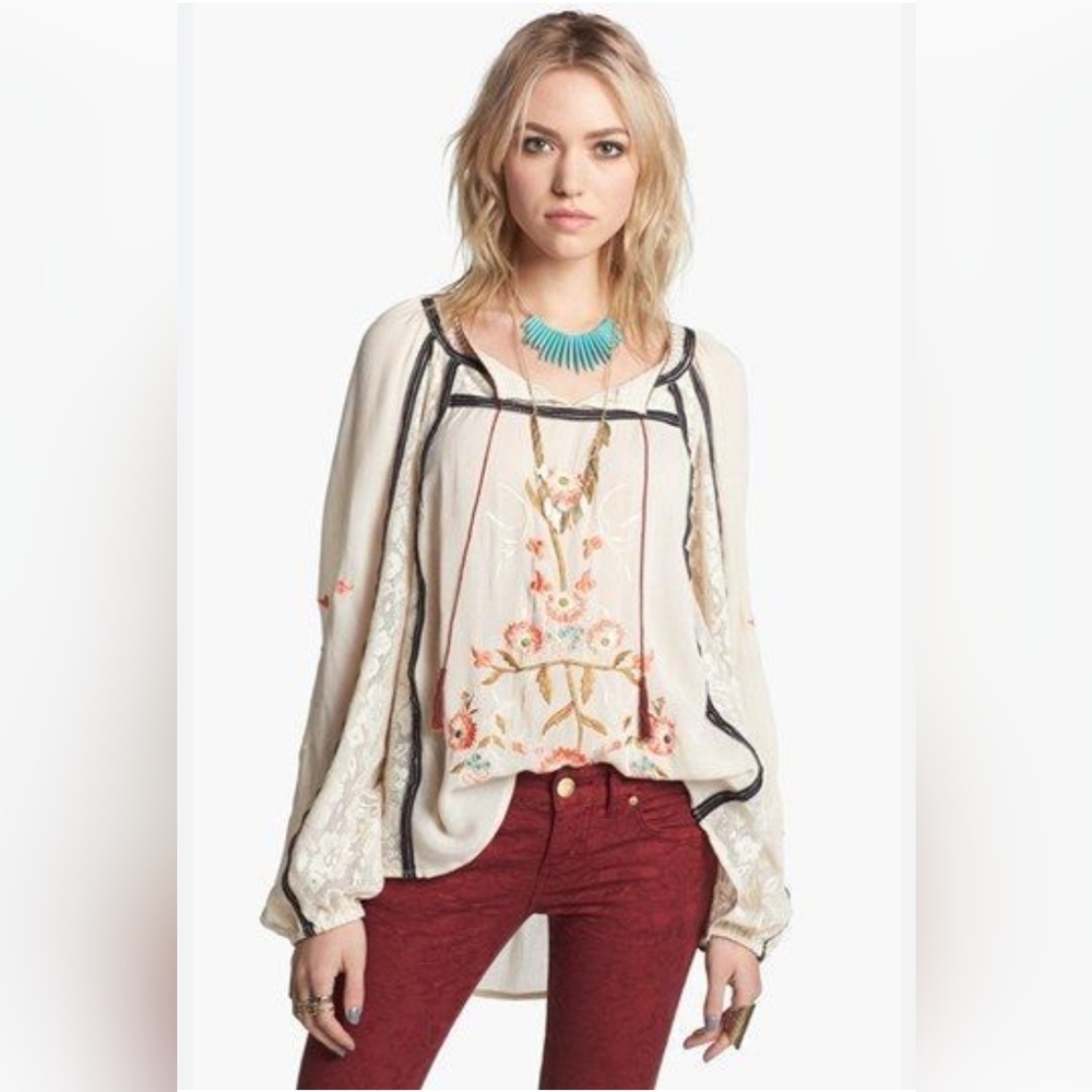 Free People Tiger Lily Embroidered Top Size Large